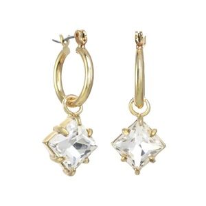 Stella and Ruby Clear Crystal Huggie Earrings Square Drop Gold